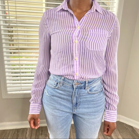American Eagle Button Down Up Purple Striped Sheer Shirt - Picture 7 of 10